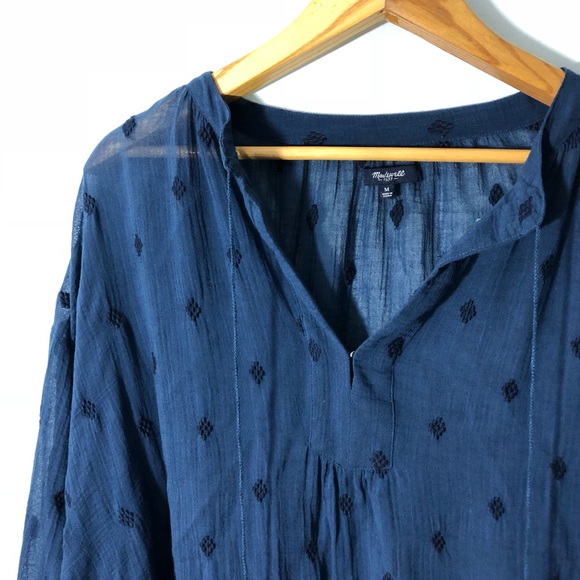 Madewell Tops - Madewell Sheer Navy Boho Peasant Embroidered Top